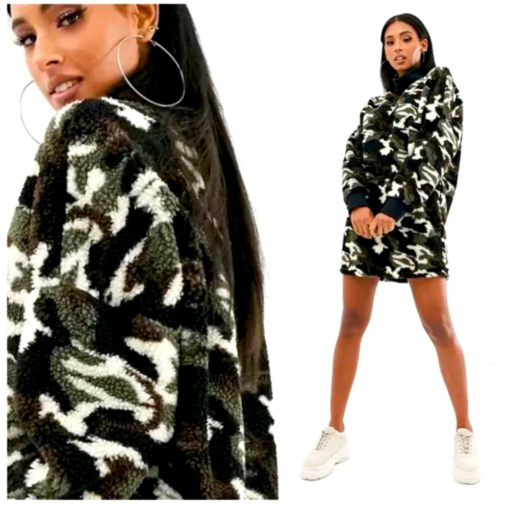 NWOT ASOS Camo Teddy Sherpa Sweater Dress